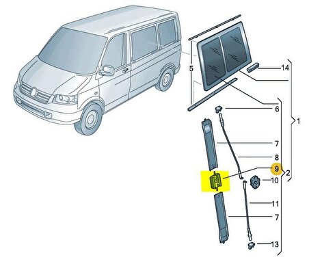 VW Transporter T5 2004-2010 Yan Sürgülü Cam Kilitleme Mandalı 7H0847781B