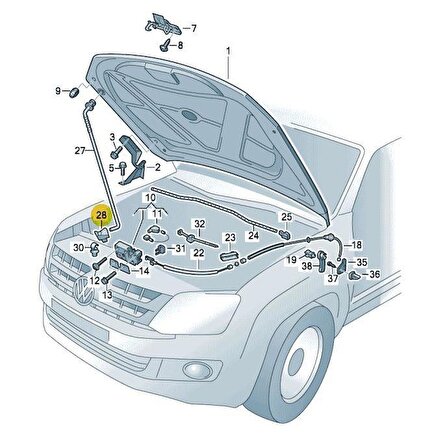 VW Amarok 2010-2022 Motor Kaput Demiri Alt Lastiği Yuvası 2H0805734A