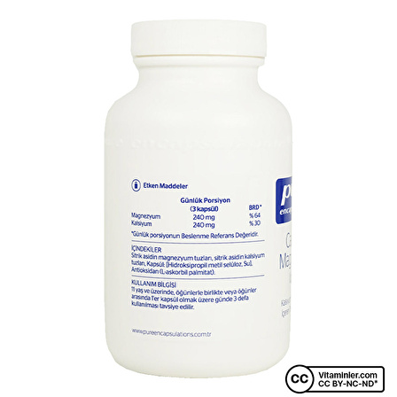 Pure Encapsulations Calcium Magnesium (Citrate) 90 Kapsül - AROMASIZ