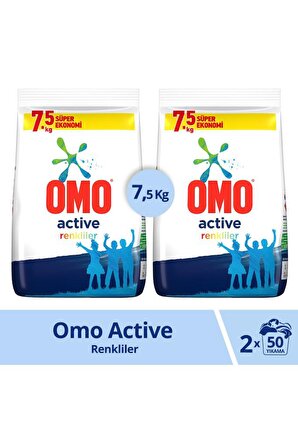 Omo Active Fresh Toz Çamaşır Deterjanı Renkliler İçin Renklilerinizi Korur 7.5 KG 2 Adet
