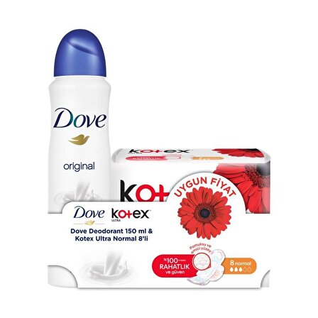 Dove Original Antiperspirant Leke Yapmayan Kadın Sprey Deodorant 150 ml + Kotex Gece 6'lı