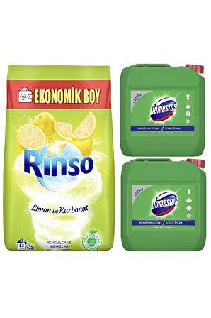 Rinso Parfümlü Beyazlar ve Renkliler İçin Toz Çamaşır Deterjanı 8 kg 53 Yıkama + Domestos Çamaşır Suyu 2x3240ml