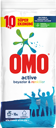 Omo Active Beyazlar ve Renkliler İçin Toz Çamaşır Deterjanı 10 kg 66 Yıkama
