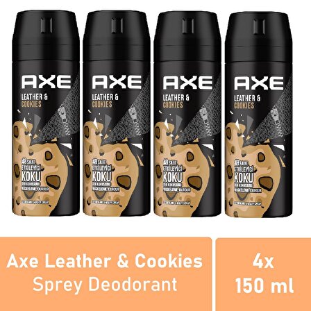 Axe Men Deodorant Leather Cookies 150 ML - 4'lü Avantaj Paketi