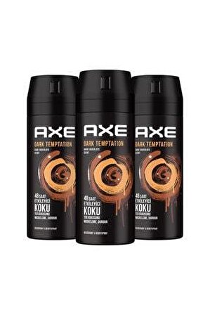 Axe Dark Temptation Pudrasız Ter Önleyici Leke Yapmayan Erkek Sprey Deodorant 150 ml x 3