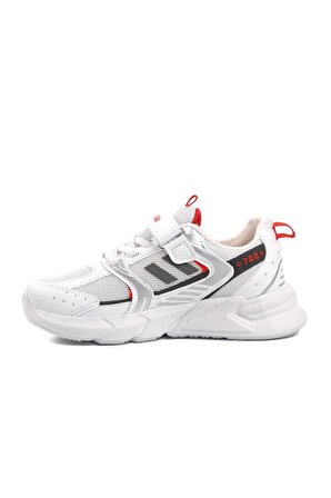 Lafonten Beyaz Kırmızı Cırtlı Çocuk Spor Ayakkabı