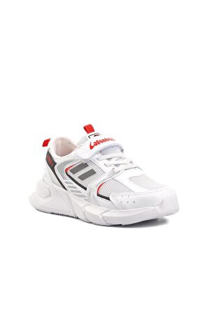 Lafonten Beyaz Kırmızı Cırtlı Çocuk Spor Ayakkabı