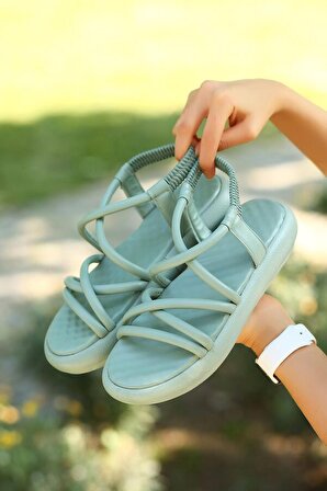 Pabucmarketi Kadın Mint Yeşil Suni Deri Sandalet