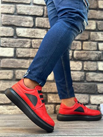 Pabucmarketi Kalın Taban Bağcıksız Casual Kırmızı Siyah Erkek Ayakkabı