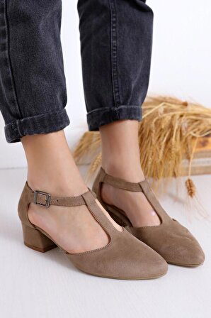Pabucmarketi Vizon Topuklu Süet Kadın Ayakkabı