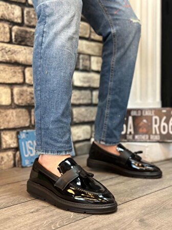 Pabucmarketi Siyah Taban Klasik Rugan Püsküllü Corcik Erkek Ayakkabı