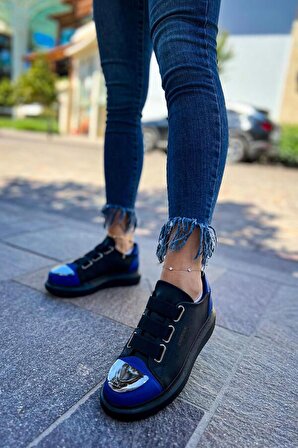 Pabucmarketi Kadın Spor Ayakkabı Siyah Saks Mavi