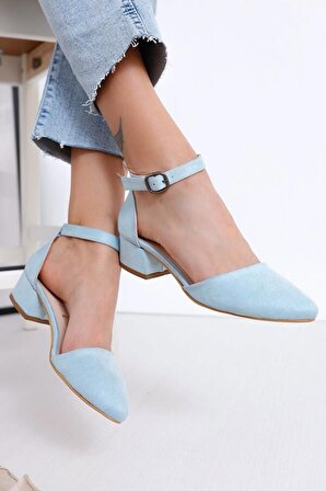 Pabucmarketi Mavi Topuklu Süet Kadın Ayakkabı