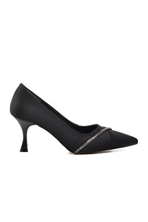 Aspor Siyah Saten Kadın Topuklu Ayakkabı