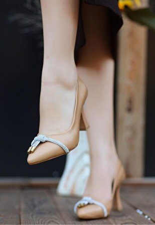 Pabucmarketi Kadın Nude Nut Suni Deri Stiletto Ayakkabı