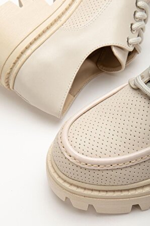Pabucmarketi Bej Bağcık Detaylı Oxford Kadın Günlük Ayakkabı