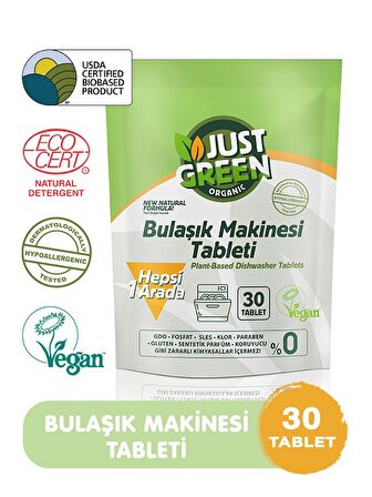 Just Green Organic Bulaşık Makinesi Tableti 30'lu 