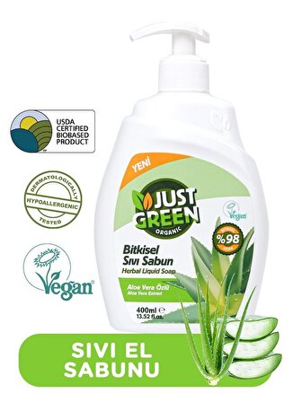 Just Green Organic Bitkisel Sıvı Sabun Aloe Vera Özlü 400ml