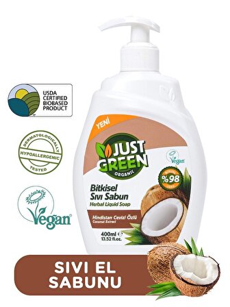 Just Green Organic Bitkisel Sıvı Sabun Hindistan Cevizi Özlü 400ml