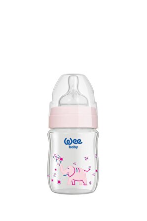 Wee Baby Klasik Plus Geniş Ağızlı Isıya Dayanıklı Cam Biberon 120 ml - PEMBE