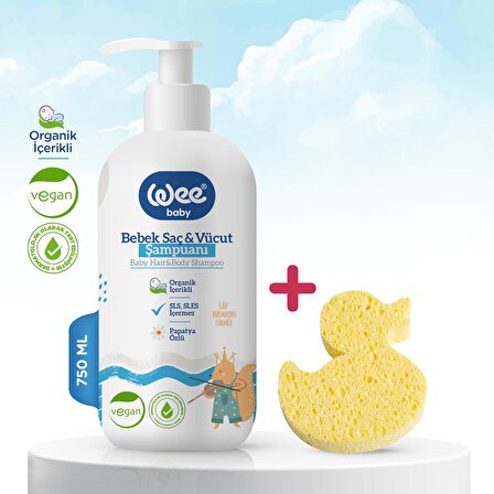 Wee Baby Organik Şampuan 750 ml + Doğal Selülozik Banyo Süngeri Seti