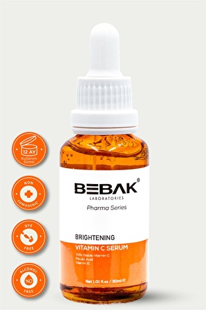 BEBAK PHARMA %10 VİTA-C SERUM AYDINLATICI CİLT TONU EŞİTLEYİCİ ETHYL ASCORBİC ACİD %10 & FERULİC ACİD 30ML