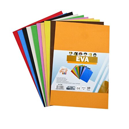 Gen-Of Eva Seti 20x30 10 Renk 3 lü (Düz Eva - Yapışkanlı Eva - Simli Eva)