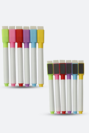 6 Renk Yazı Tahtası Kalemi Seti, Akıllı Kağıt Kalemi, Silgili Tahta Kalemi, Mıknatsılı Kalem, Çok Renkli Kalem Seti