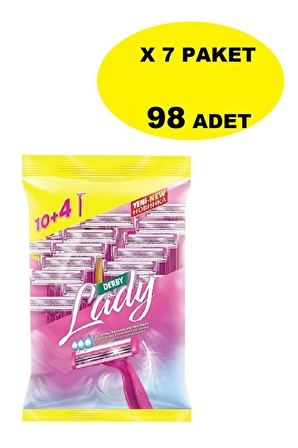 Derby Lady Çift Bıçaklı 10+4 Lü 7 Paket-98 Adet