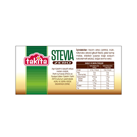 Takita Stevia Zero Kahverengi Küp Tatlandırıcı 225 gr