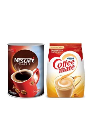 Nescafe Classic Klasik Sade 1 kg Teneke-Paket + Nestle Coffe Mate 500g