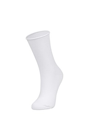 Roll Top Lastiksiz Kadın Beyaz Bambu Soket Çorap