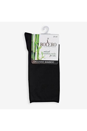 Roll Top Lastiksiz Kadın Siyah Bambu Soket Çorap