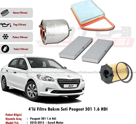 ITH Peugeot 301 1.6 Hdı Filtre Bakım Seti (2010-2015) (4Lü) Euro4