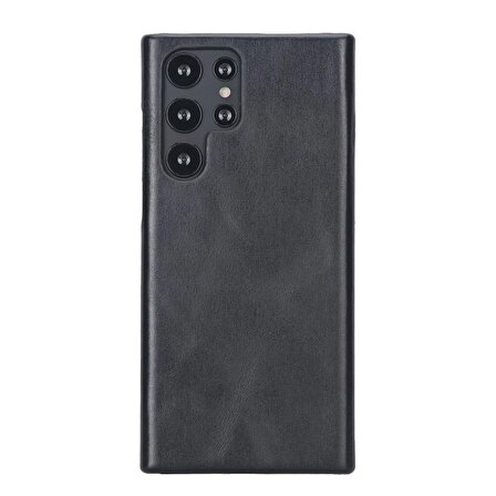 Samsung Galaxy S22 Ultra Uyumlu Deri Arka Kapak UJ RST1 Siyah
