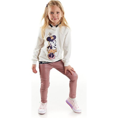 Minnie Mouse Minnie Lisanslı Kız Çocuk Kapüşonlu Sweatshirt ve Deri Tayt 2'li Takım 20189