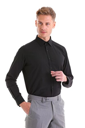 Dormen Classics Kolay Ütülenebilir Slim Fit Dar Kesim Klasik Yaka Cepsiz Erkek Gömlek Sİyah