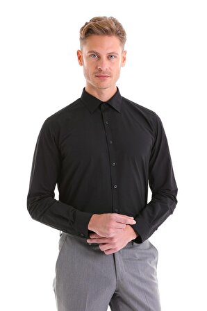 Dormen Classics Kolay Ütülenebilir Slim Fit Dar Kesim Klasik Yaka Cepsiz Erkek Gömlek Sİyah