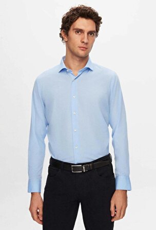Dormen Classics Kolay Ütülenebilir Slim Fit Dar Kesim Klasik Yaka Cepsiz Erkek Gömlek Buz Mavi