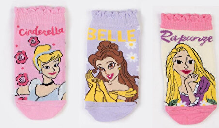 Disney Prensesleri 3 Adet 6-7 Yaş 27-30 Numara Lisanslı Çocuk Çorabı Havlu Çorap