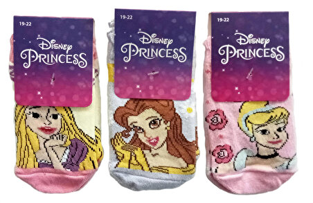Disney Prensesleri 3 Adet 2-3 Yaş 19-22 Numara Lisanslı Çocuk Çorabı Havlu Çorap