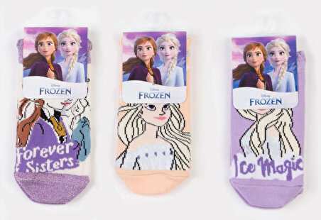Elsa Anna Karlar Ülkesi 3 Adet 10-11 Yaş 35-38 Numara Lisanslı Çocuk Çorabı Havlu Çorap
