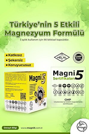 Magni5 Magnezyum 5 Etkili Form 3 Aylık 90 Kapsül B6 D3 Vitamini Bisglisinat Malat Taurat Sitrat Oksit 2li