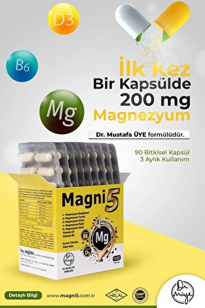 Magni5 Magnezyum 5 Etkili Form 3 Aylık 90 Kapsül B6 D3 Vitamini Bisglisinat Malat Taurat Sitrat Oksit 3'lü