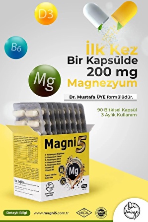 Magnezyum 5 Etkili Form 450 Kapsül B6 D3 Vit Magni5 Bisglisinat Taurat Sitrat Malat 5'li Aile Seti