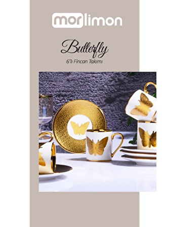 Butterly Porselen 12 Parça 6 Kişilik Kahve Fincan Takımı