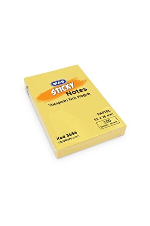 Mas Yapışkanlı Not Kağıdı 100 SY 51x76 Pastel Sarı 3656