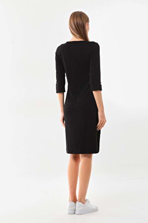 Sistas Kadın V Yaka Düğme Detaylı Elbise 22445 Siyah