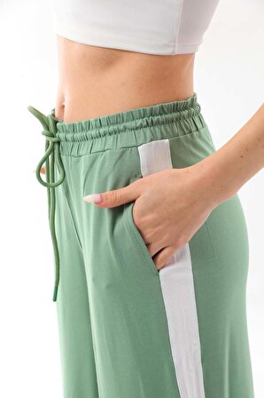 Sistas Kadın Yanları Şerit Detaylı Rahat Form Pantolon 23415 Çağla