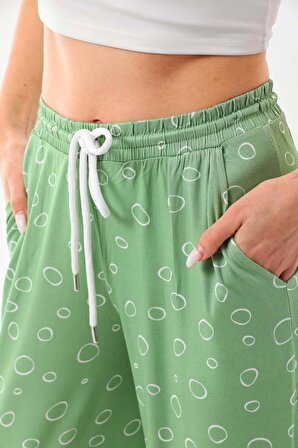 Sistas Kadın Desenli Belden Bağlamalı Rahat Form Pantolon 23498 Çağla